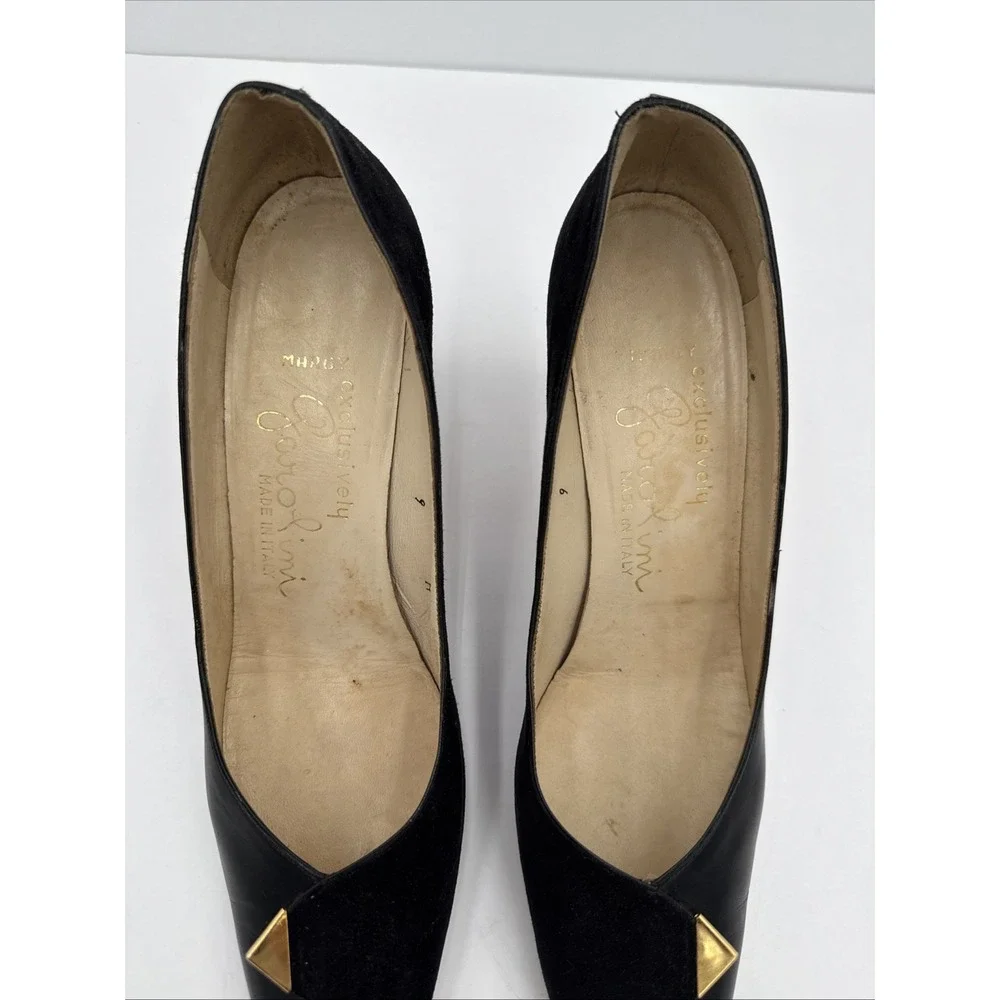 VTG Garolini Black Leather & Suede Italian Pumps‎ Heels Shoes Sz 9N